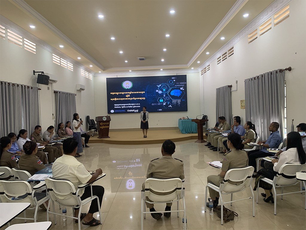 Child safety online training course for Kampong Cham provincial social service workers.